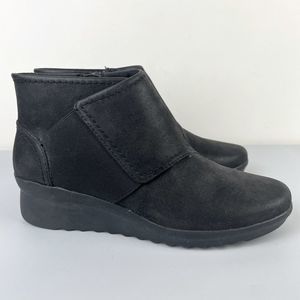 Clarks Cloudsteppers Black Wedge Ankle Boots Chelsea Booties Size 7